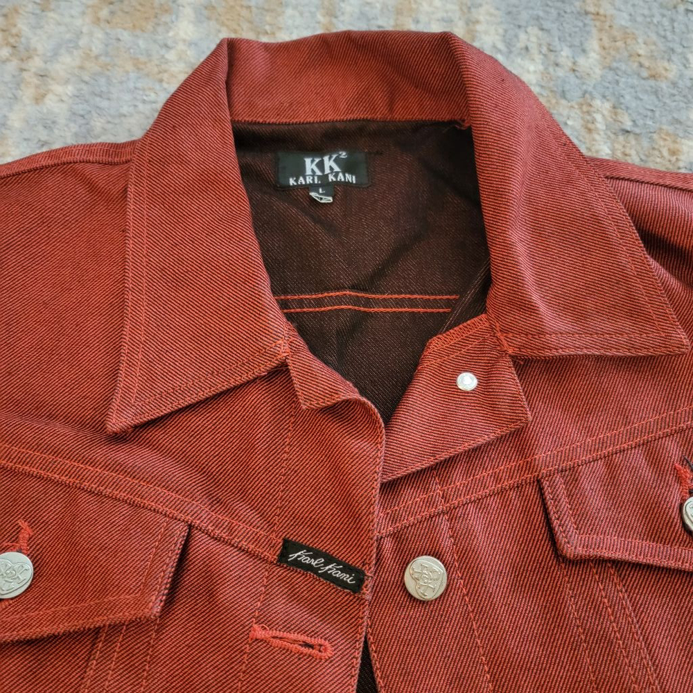 Karl Kani KK2 Y2K Women's Large/12 Red & Black Jean Jacket Jeans Set Hip Hop - Picture 2 of 8